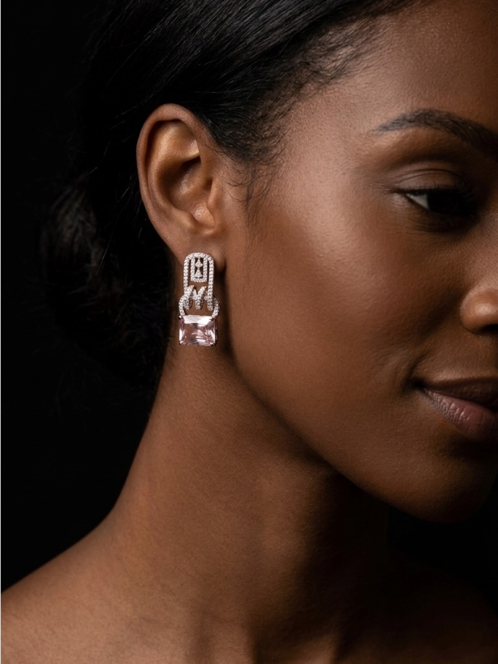 18k Gold Plated American Diamonds (Zirconia) Silver-Tone Crystal Drop Earrings